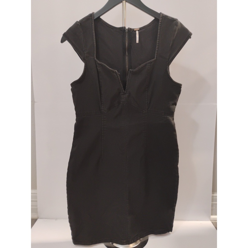 Free People Lia Stretch Denim Mini Dress Cap Sleeve Bodycon Stretch SzSP Distres